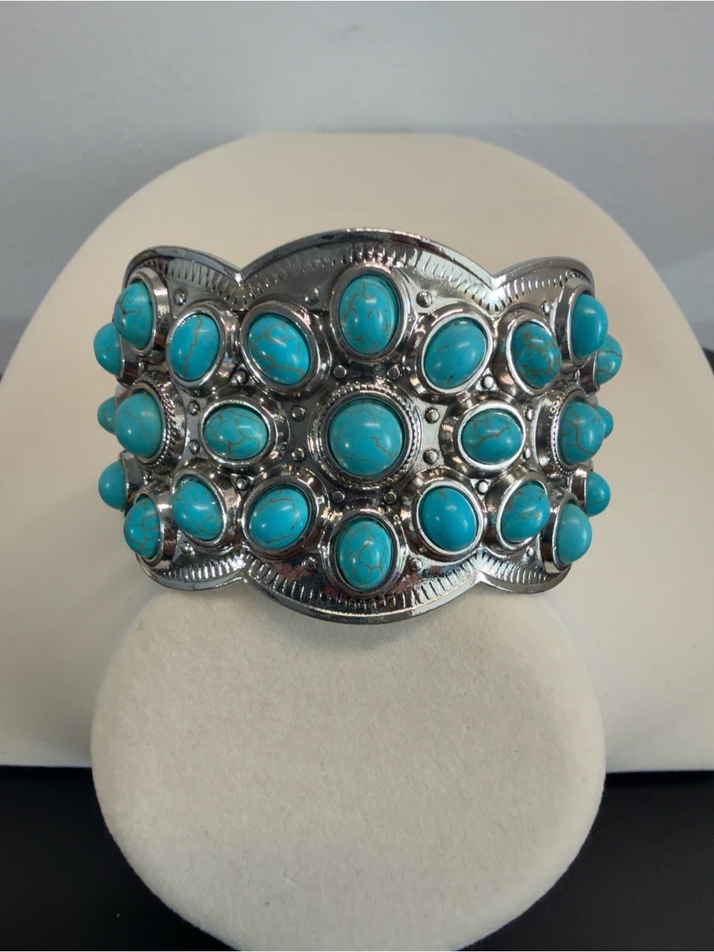 True To Form | Boho Southwestern Silver Plated Genuine Stone Cuff Bracelet - Picture 4 of 10